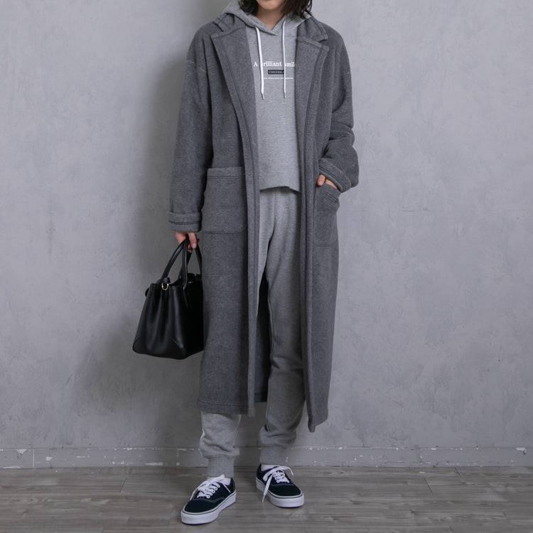 meme rirerire/Mメルトンフリース起毛ジャージー テーラード ライトロングコーディガン