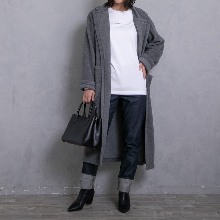 meme rirerire/Mメルトンフリース起毛ジャージー テーラード ライトロングコーディガン