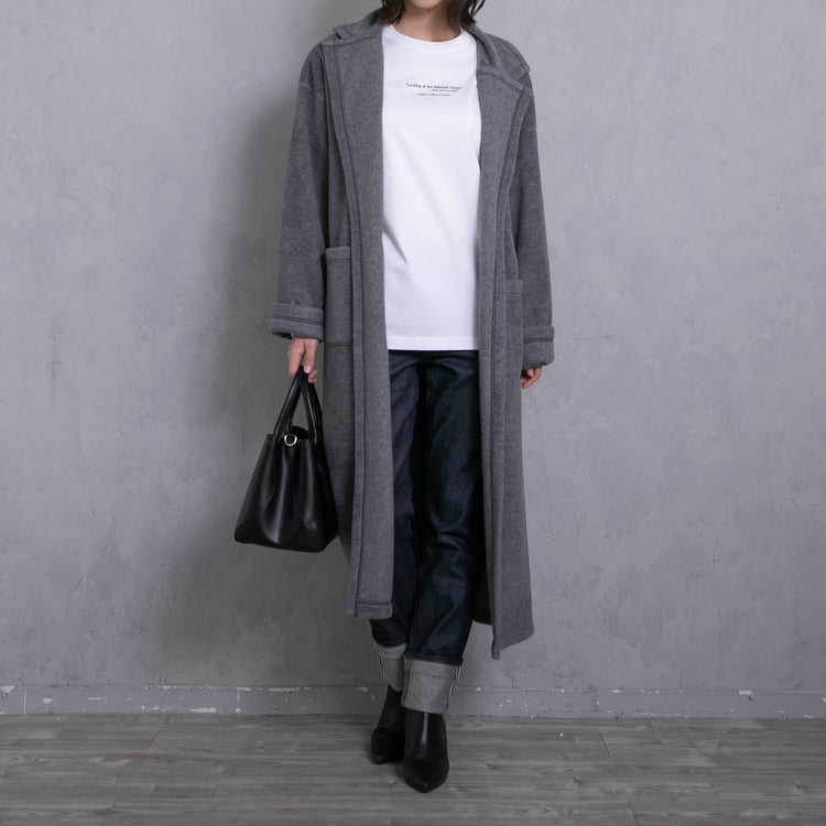 meme rirerire/Mメルトンフリース起毛ジャージー テーラード ライトロングコーディガン