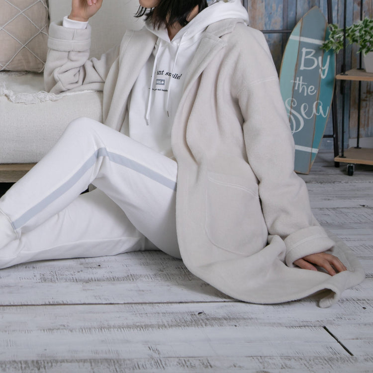 meme rirerire/Mメルトンフリース起毛ジャージー テーラード ライトロングコーディガン