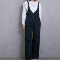 meme rirerire/Mソフトストレッチ Vネックワイドサロペットパンツ