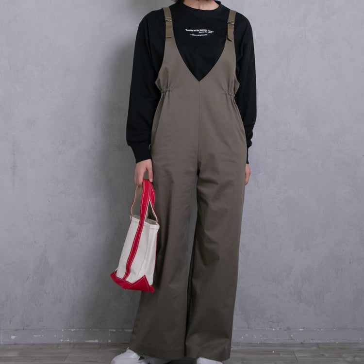 meme rirerire/Mソフトストレッチ Vネックワイドサロペットパンツ