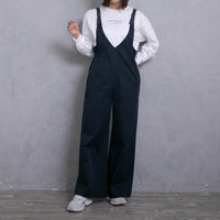 meme rirerire/Mソフトストレッチ Vネックワイドサロペットパンツ