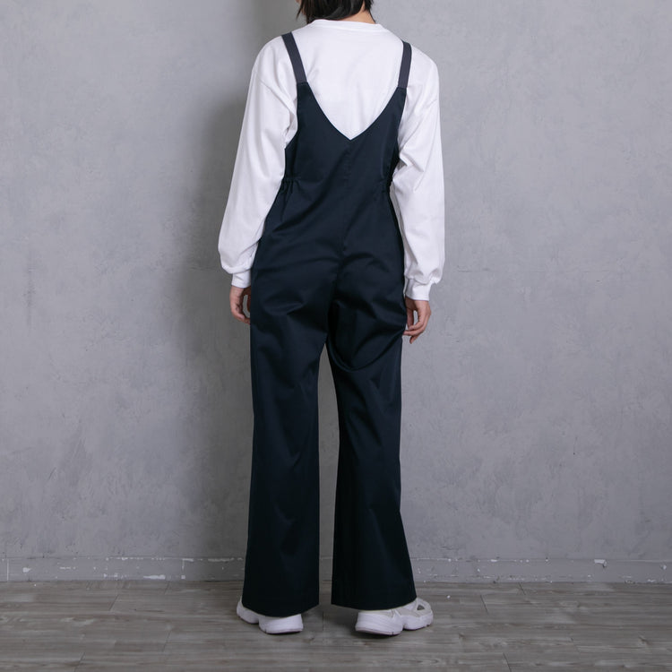 meme rirerire/Mソフトストレッチ Vネックワイドサロペットパンツ