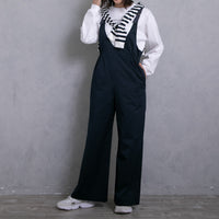 meme rirerire/Mソフトストレッチ Vネックワイドサロペットパンツ