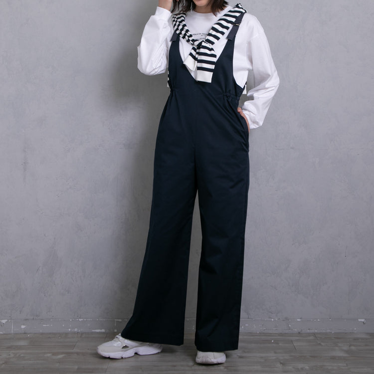 meme rirerire/Mソフトストレッチ Vネックワイドサロペットパンツ