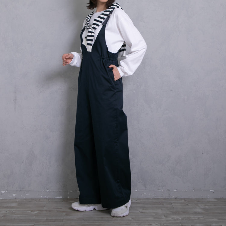 meme rirerire/Mソフトストレッチ Vネックワイドサロペットパンツ