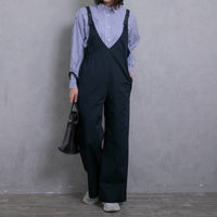 meme rirerire/Mソフトストレッチ Vネックワイドサロペットパンツ