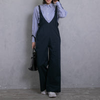 meme rirerire/Mソフトストレッチ Vネックワイドサロペットパンツ