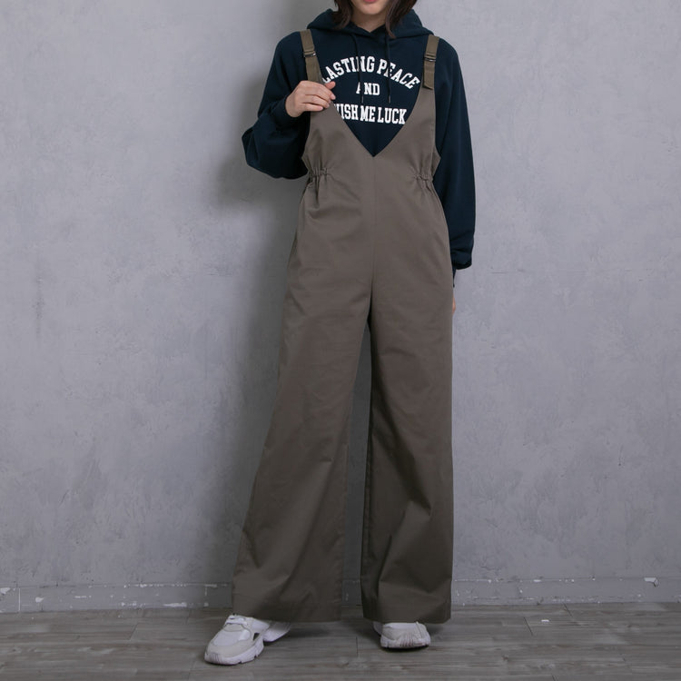 meme rirerire/Mソフトストレッチ Vネックワイドサロペットパンツ