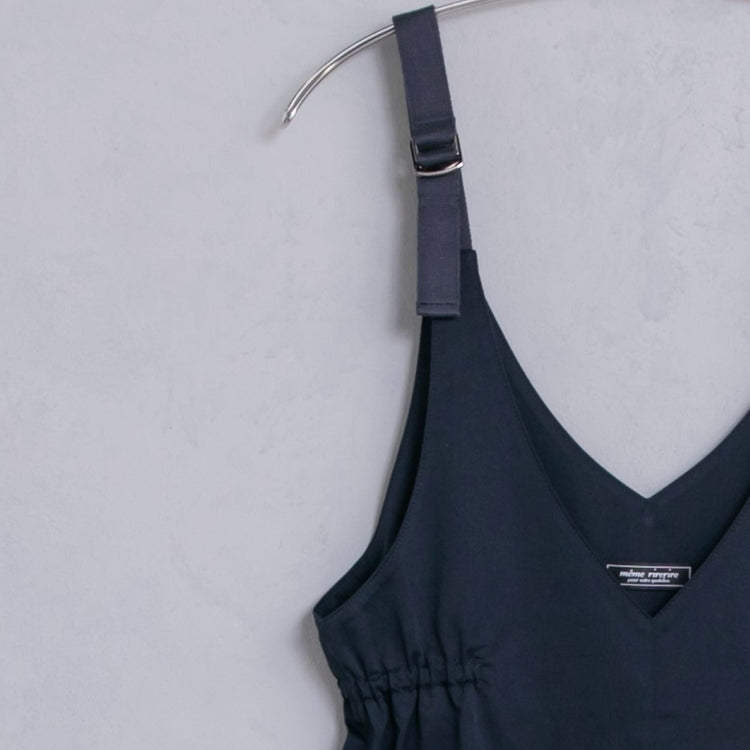 meme rirerire/Mソフトストレッチ Vネックワイドサロペットパンツ