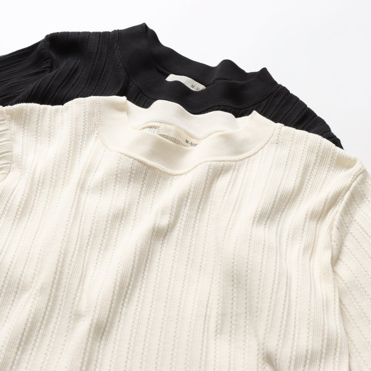 M-SIC/ Eyelet Ribbed Short-Sleeve Pullover