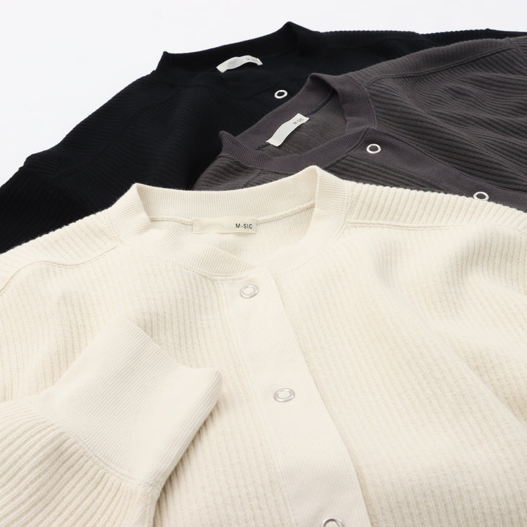 M-SIC/ Rugged Rib Cut and Sew Cardigan Knit Set