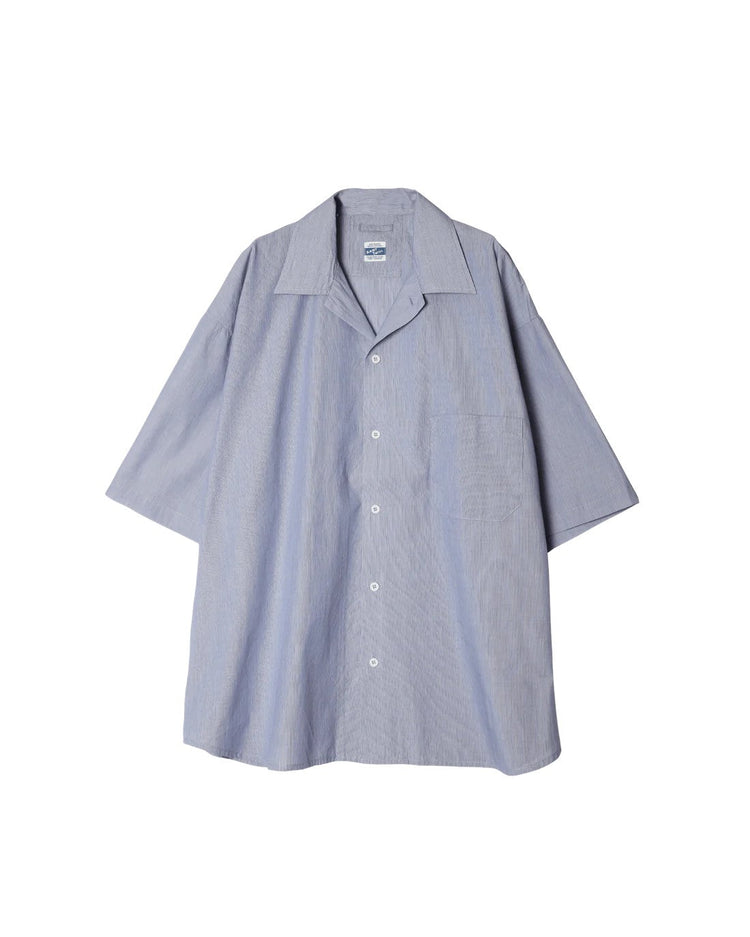 ARMY TWILL / COTTON STRIPE HALF SLEEVE SHIRT BLUE