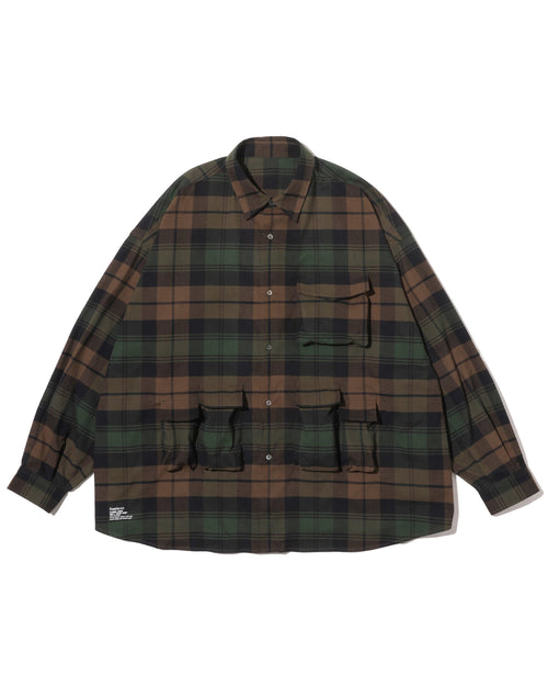 FreshService   FLANNEL CHECK MULTI POCKET SHIRT GREEN