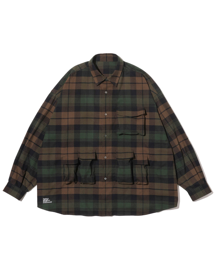 FreshService   FLANNEL CHECK MULTI POCKET SHIRT GREEN