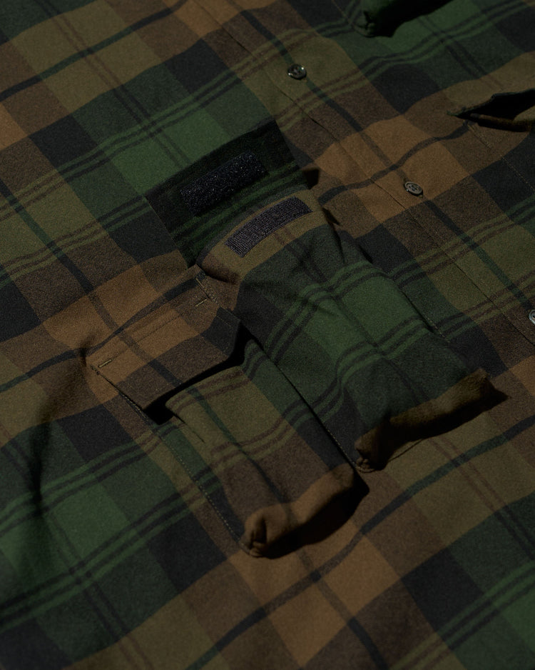 FreshService   FLANNEL CHECK MULTI POCKET SHIRT GREEN
