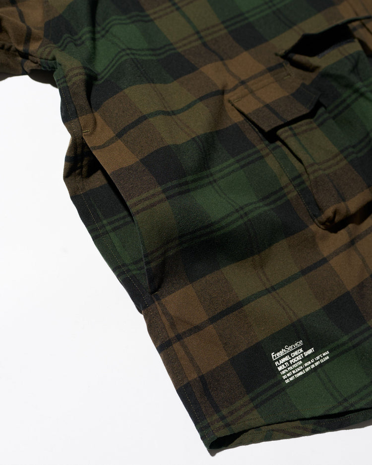 FreshService   FLANNEL CHECK MULTI POCKET SHIRT BROWN