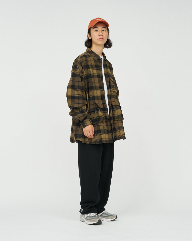FreshService   FLANNEL CHECK MULTI POCKET SHIRT BROWN