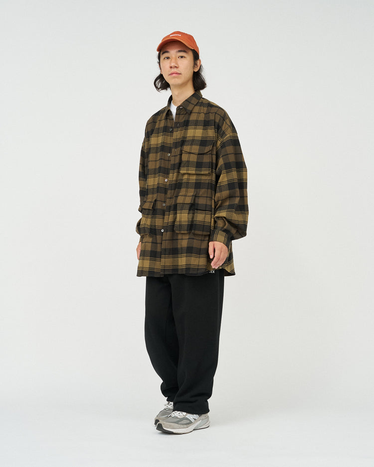 FreshService   FLANNEL CHECK MULTI POCKET SHIRT BROWN