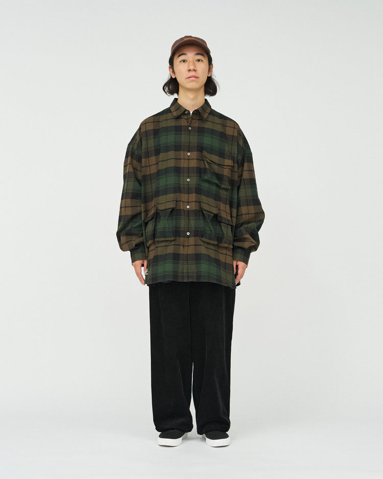 FreshService   FLANNEL CHECK MULTI POCKET SHIRT BROWN