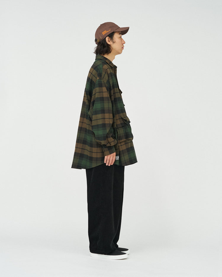 FreshService   FLANNEL CHECK MULTI POCKET SHIRT BROWN