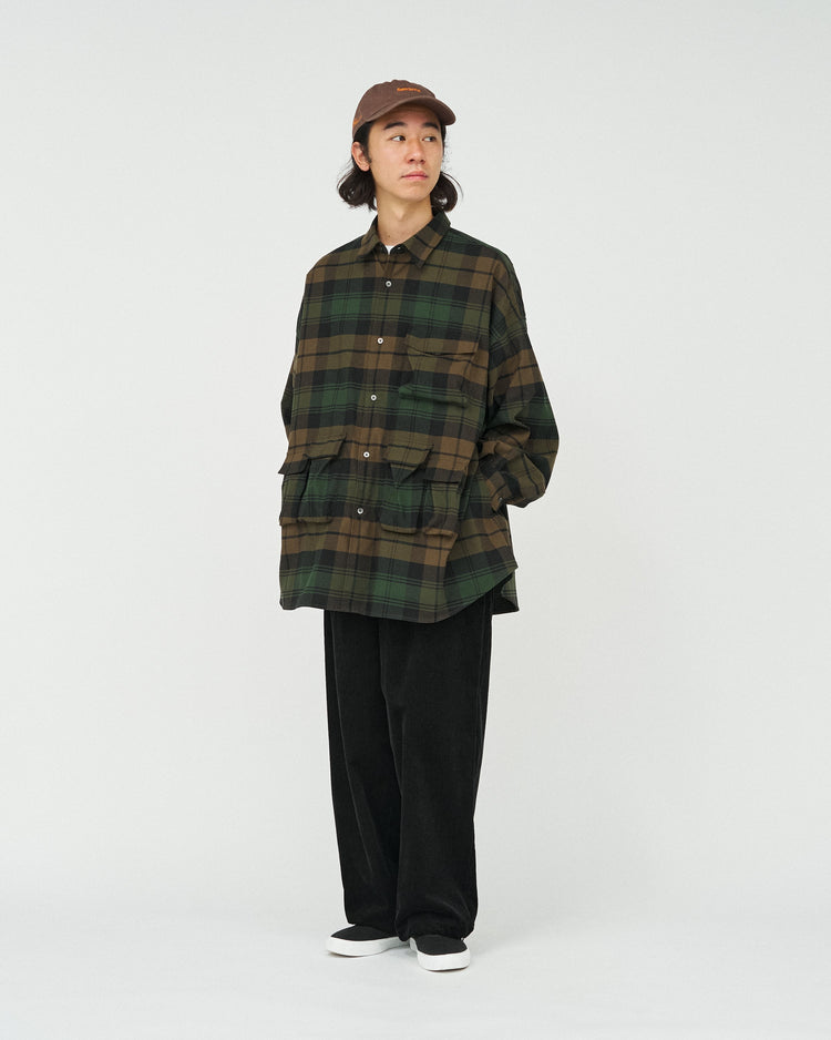 FreshService   FLANNEL CHECK MULTI POCKET SHIRT GREEN