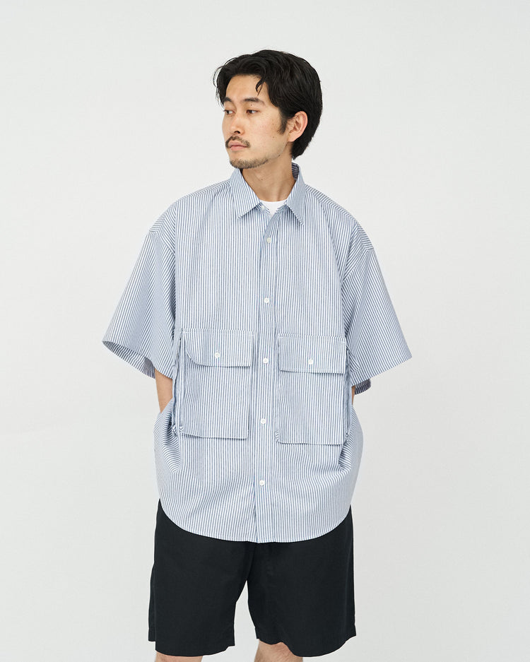 FreshService / DRY OXFORD FLAP POCKET S/S SHIRT BLUE STRIPE
