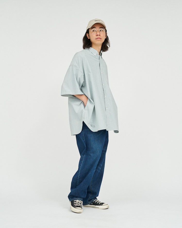FreshService  DRY OXFORD CORPORATE S/S B.D SHIRT  GREEN STRIPE