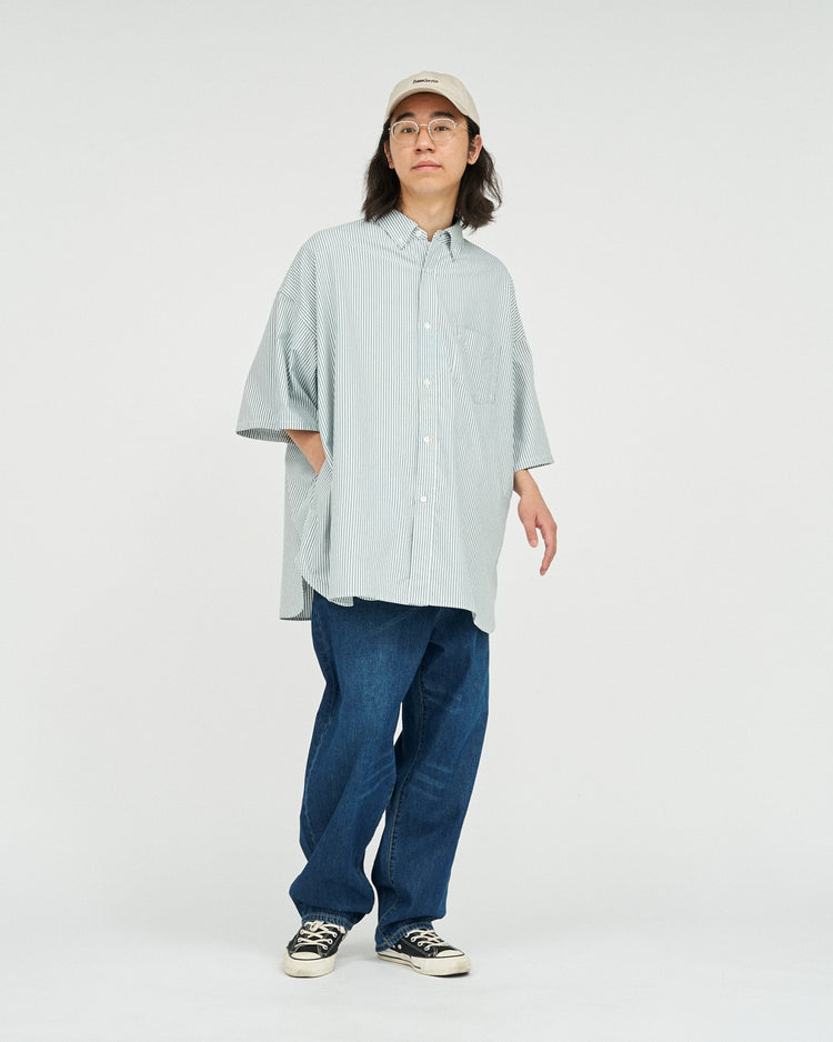 FreshService  DRY OXFORD CORPORATE S/S B.D SHIRT  GREEN STRIPE