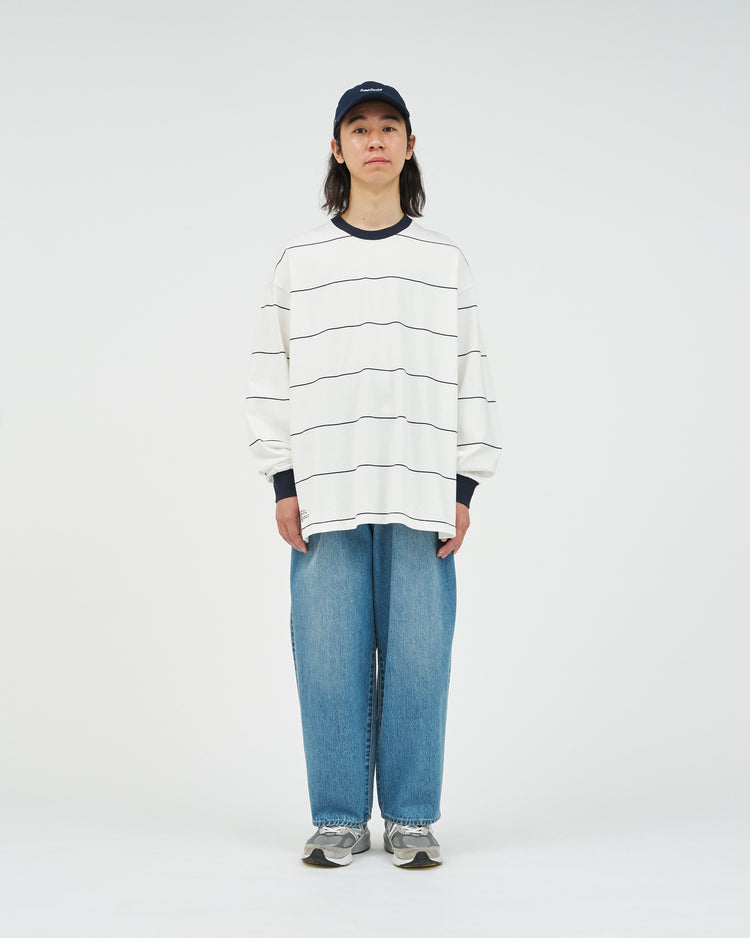 FreshService  PIN BORDER L/S TEE WHITE*NAVY