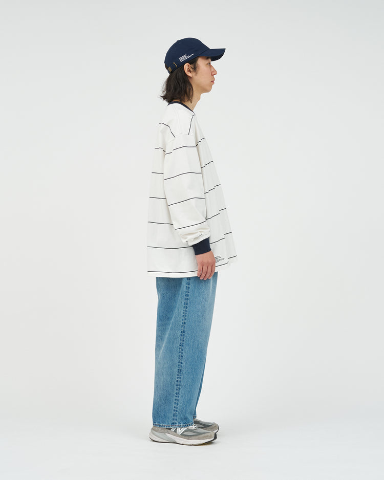 FreshService  PIN BORDER L/S TEE WHITE*NAVY