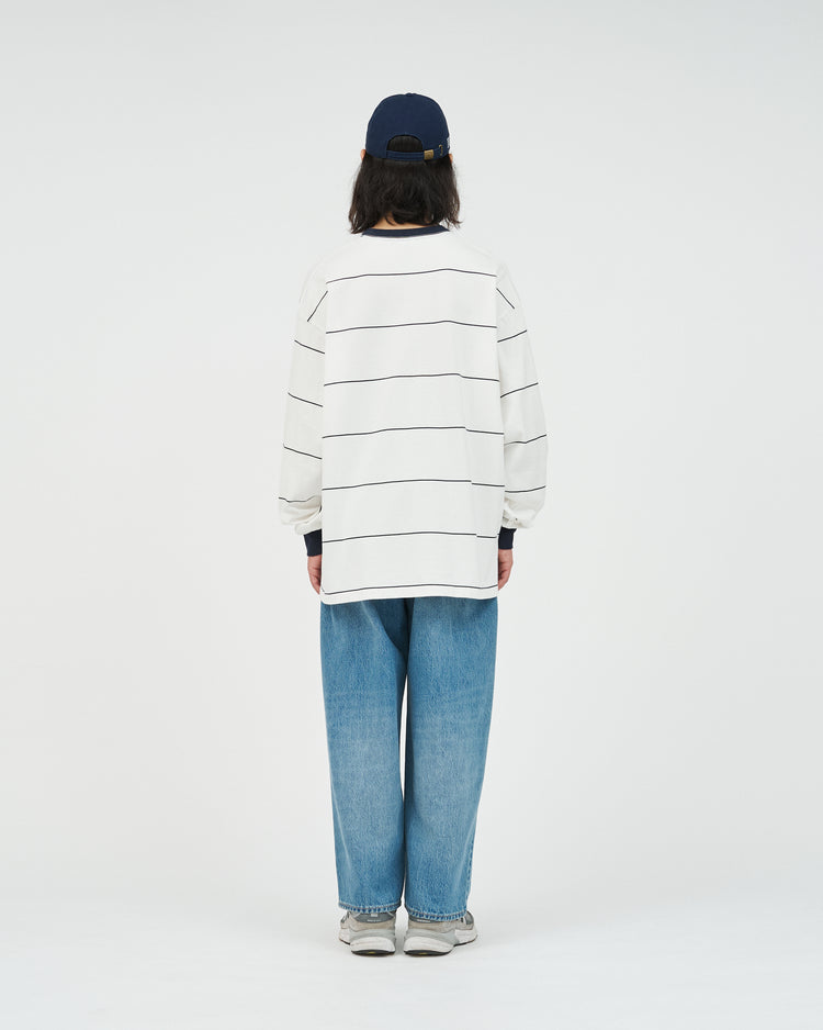 FreshService  PIN BORDER L/S TEE WHITE*NAVY