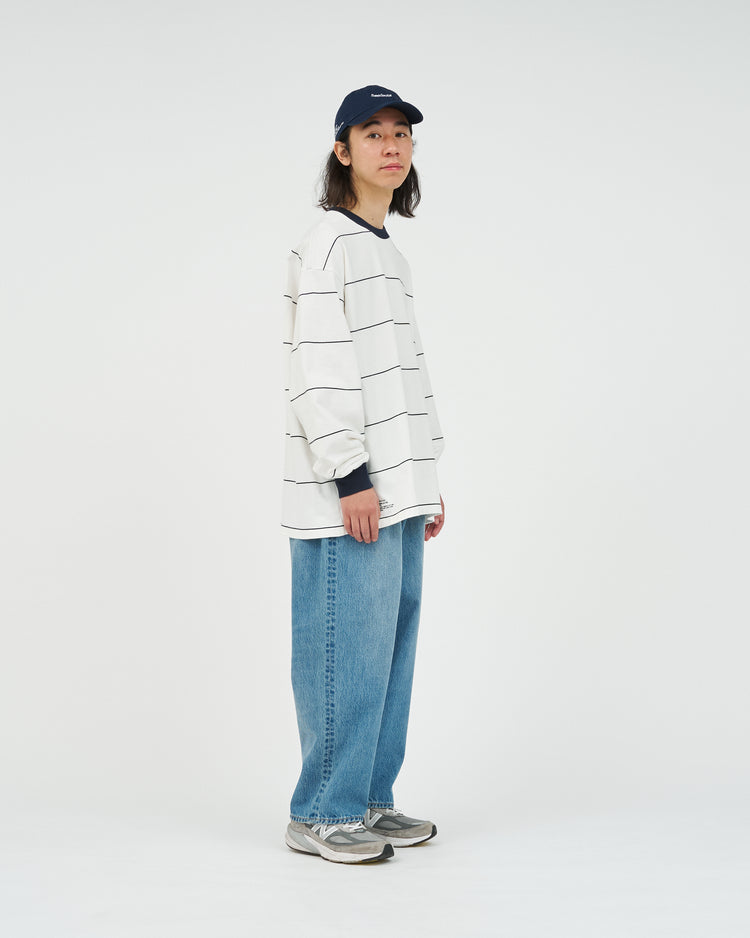 FreshService  PIN BORDER L/S TEE WHITE*NAVY