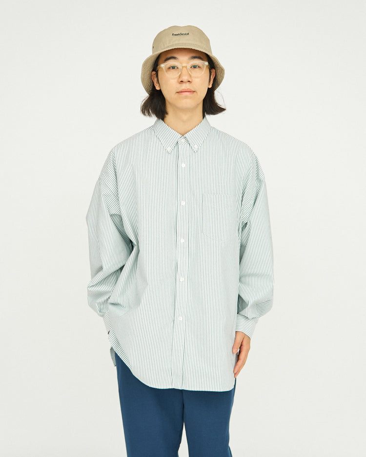 FreshService / DRY OXFORD CORPORATE L/S B.D.SHIRT GREEN STRIPE