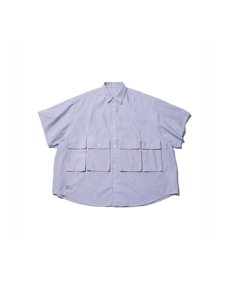 FreshService / DRY OXFORD FLAP POCKET S/S SHIRT BLUE STRIPE