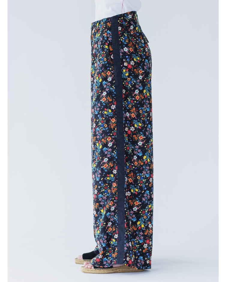 MEYAME  SIDE LINE WIDE PANTS  (FLOWER)  BLACK