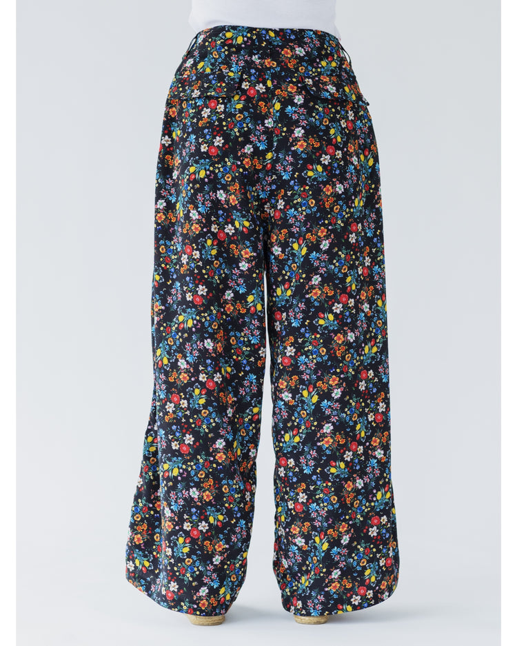 MEYAME  SIDE LINE WIDE PANTS  (FLOWER)  BLACK