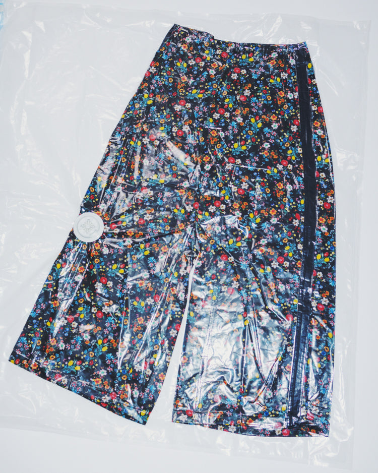 MEYAME  SIDE LINE WIDE PANTS  (FLOWER)  BLACK