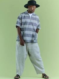 HAVERSACK Dungaree Stripe Short-Sleeve Capri Shirt 822630 GRAY