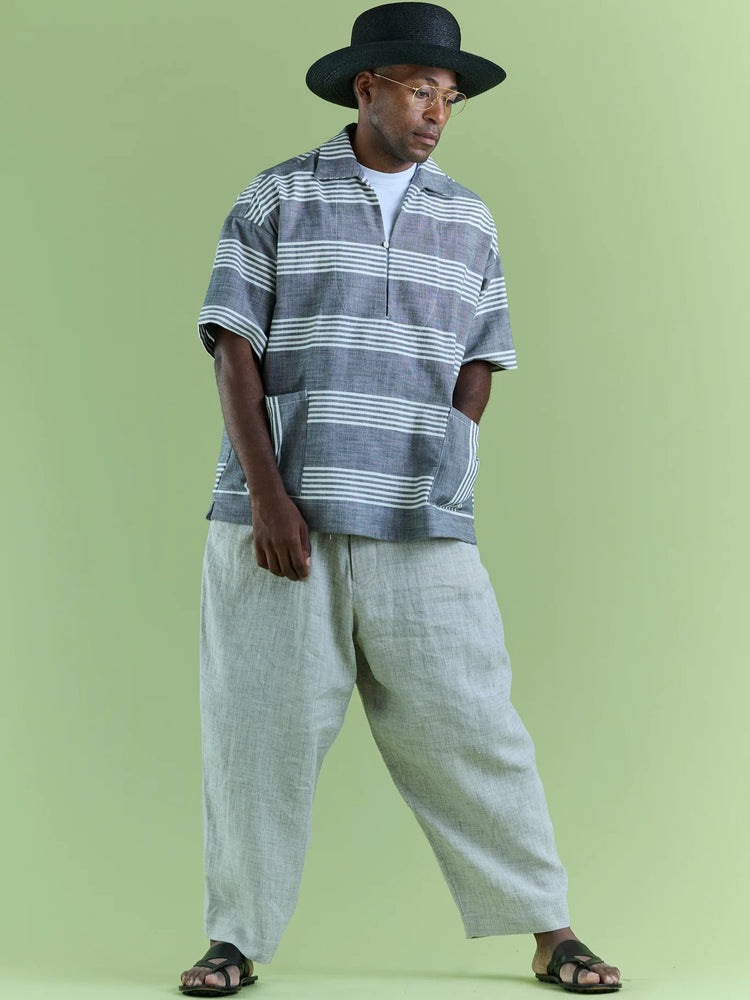 HAVERSACK Dungaree Stripe Short-Sleeve Capri Shirt 822630 GRAY