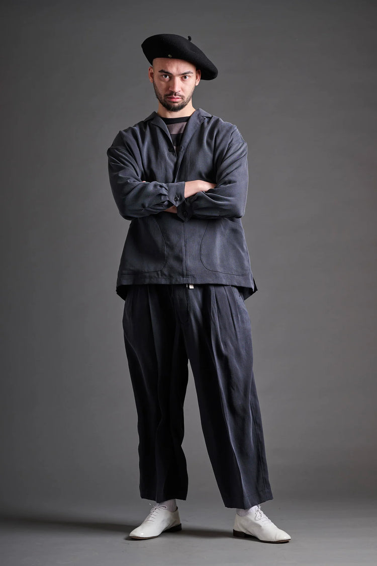 HAVERSACK  40/2度詰天竺ボーダーロングTシャツ 412620 CHARCOAL BLACK