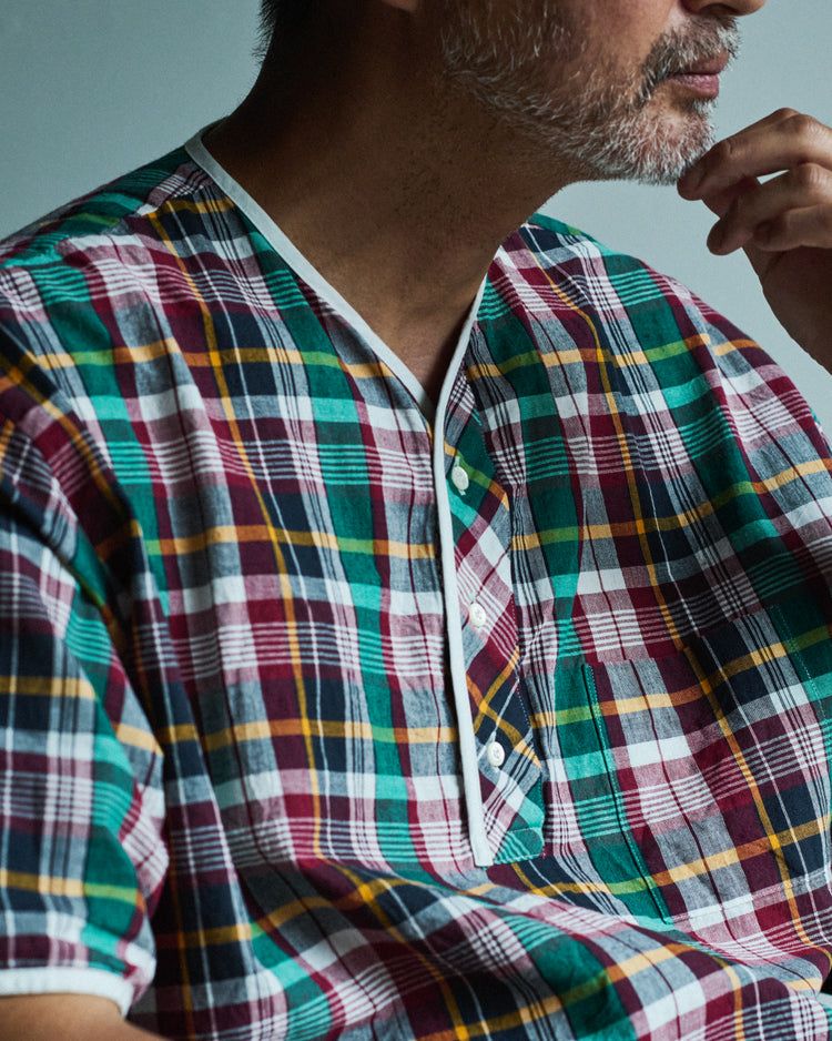 Henley Neck Series Allen Henley Neck Shirt Cotton x Linen Navy