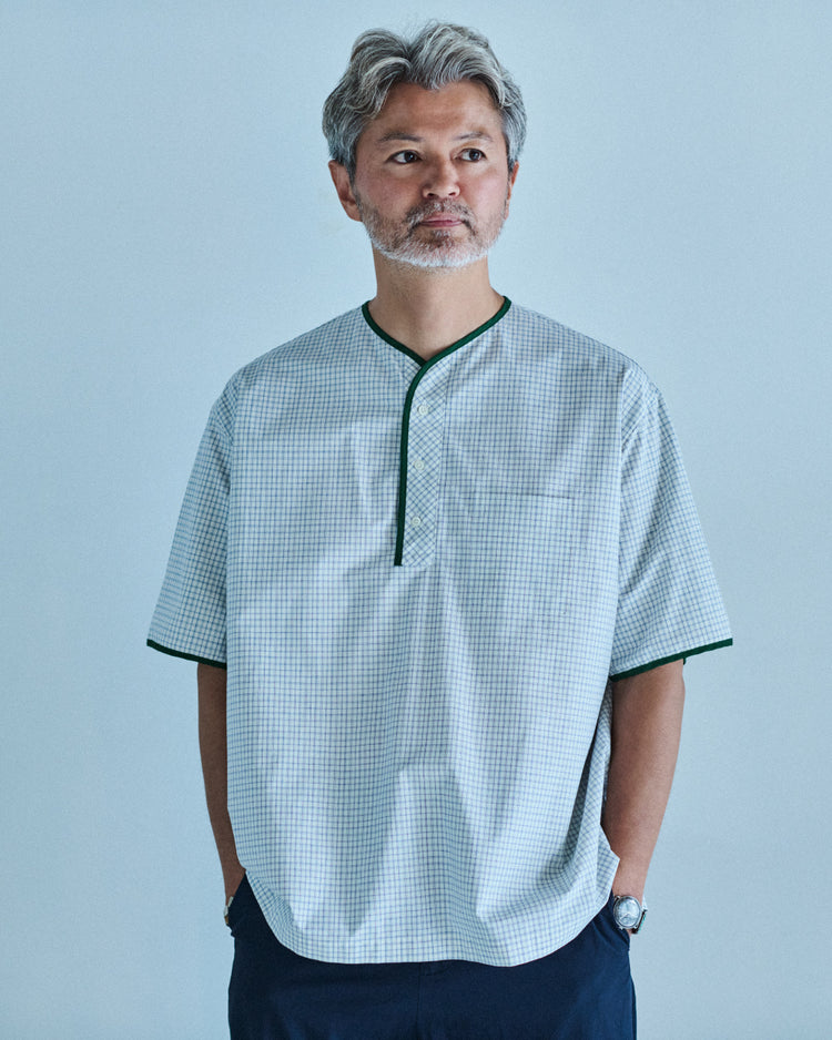 Henley Neck Department   Albert Henley Neck Shirt  Orange MADRAS PLAID