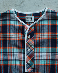 Henley Neck Department   Albert Henley Neck Shirt  Orange MADRAS PLAID