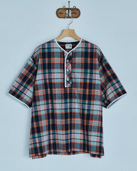 Henley Neck Department   Albert Henley Neck Shirt  Orange MADRAS PLAID