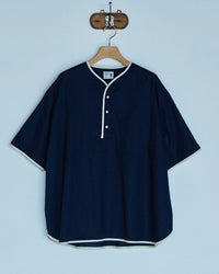 Henley Neck Department   Allen Henley Neck Shirt  Cotton x Linen Navy