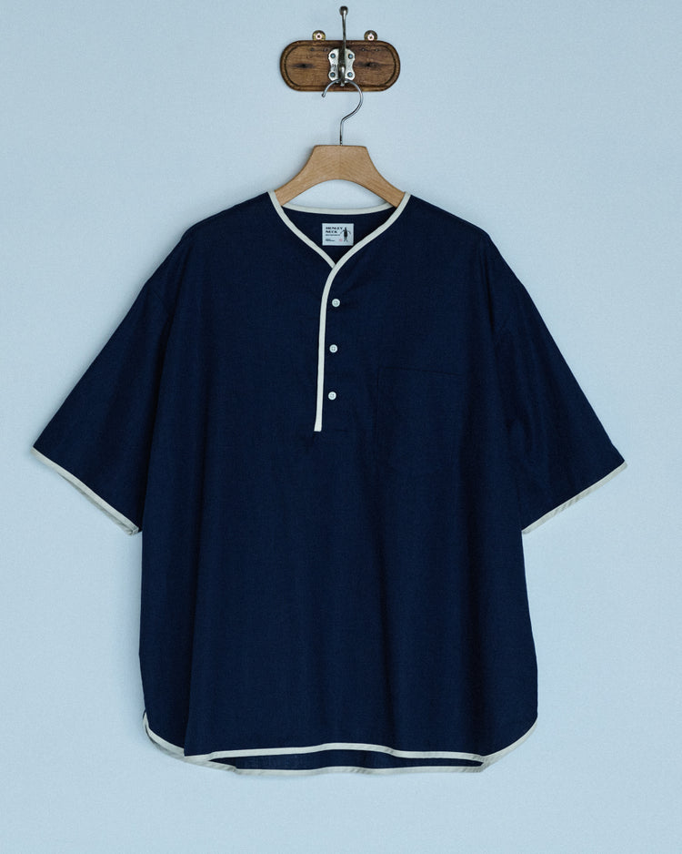 Henley Neck Department   Allen Henley Neck Shirt  Cotton x Linen Navy