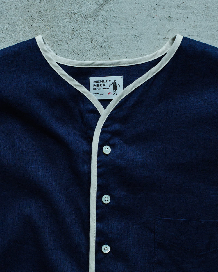 Henley Neck Department   Allen Henley Neck Shirt  Cotton x Linen Navy