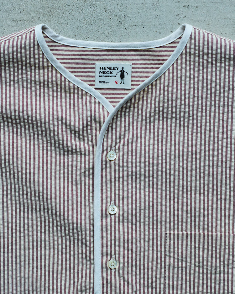 Henley Neck Department Allen Henley Neck Shirt SIDOGRAS Maroon Seersucker
